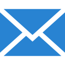 White envelope icon on a solid blue background, representing email.